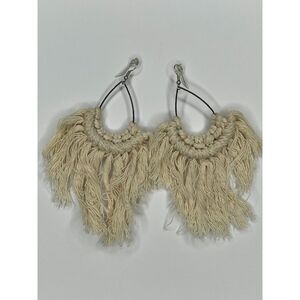 Boho Chic Cream Macrame Fringe Earrings - Statement Handmade Jewelry
